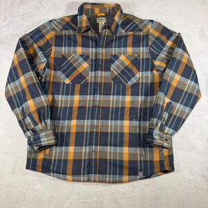 LL Bean Mens Fleece Lined Flannel ShirtJacket Thinsulate Plaid Blue Orange L-REG